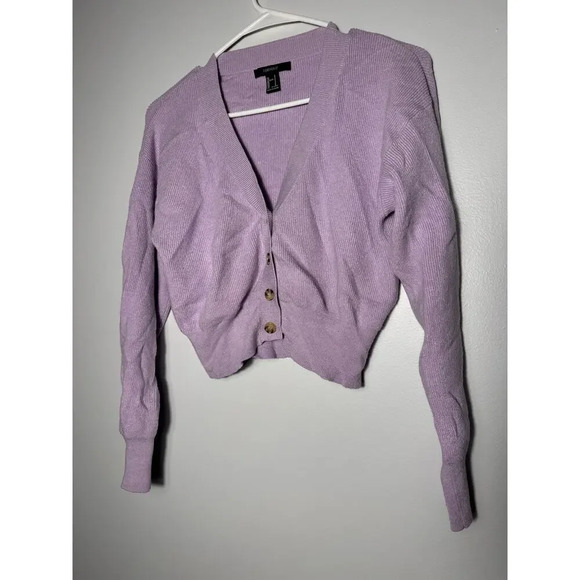 Forever 21 Womens long sleeve cropped button-up Lavender/purple sweater, size Sm - Picture 2 of 4